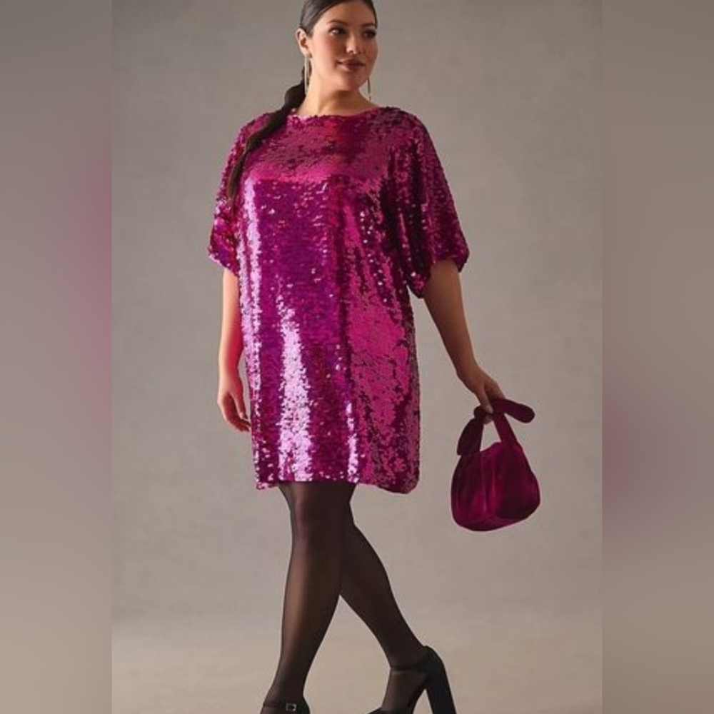 Anthropologie Verb By Pallavi Singhee Pink Sequin Shift Dress PTP 20 Length 35 - Picture 3 of 10